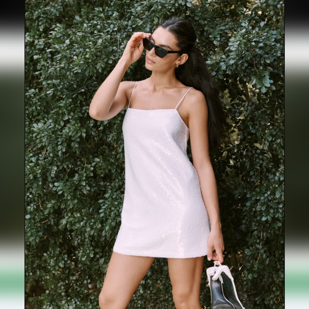 NWT Abercrombie & Fitch White Sequin Strappy Tank Mini Dress Size LP Large Petit